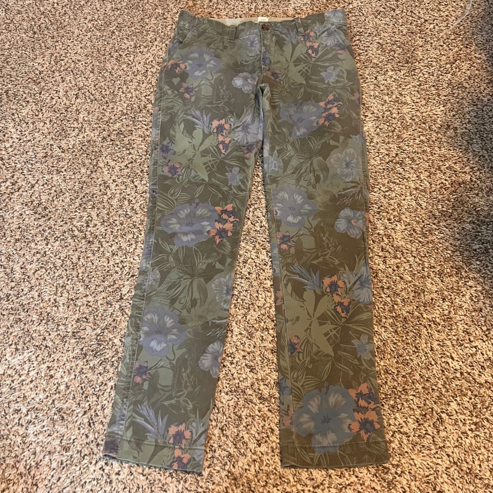 GAP Floral Girlfriend Chino Pants Size 02 Olive Green‎ Casual Trousers
